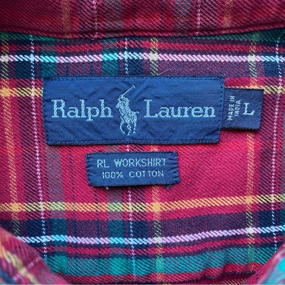 Ralph Lauren Classic RL Workshirt 100% Cotton Flannel Plaid Size Large - Picture 5 of 10